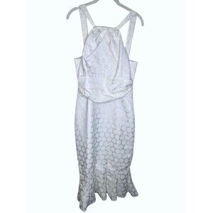 Bettie Page Dress 10 White White Polka Dot Jacquard Mermaid Midi Ruffle Pin Up
